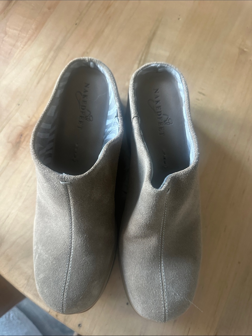 Naked Feet Women’s Taupe Suede Slip-On Clog Mules